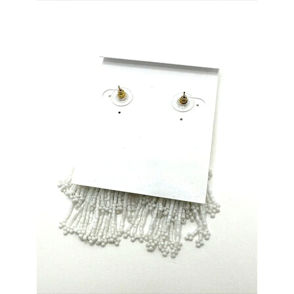 NWT Rachel Zoe Panacea Earrings White Seed Bead Tassel Statement 3” Boho NEW